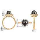 Natural Tahitian Pearl Solitaire with Diamond Halo Ring Tahitian pearl - ( AAA ) - Quality - Rosec Jewels