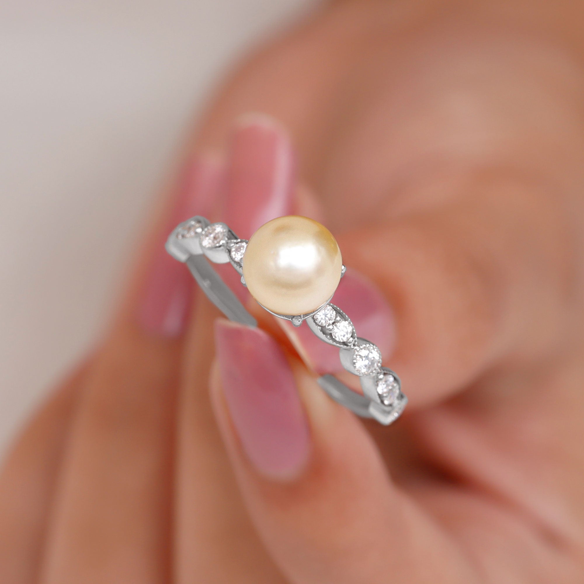 5.50 CT South Sea Pearl Engagement Ring with Diamond Side Stones South Sea Pearl - ( AAA ) - Quality - Rosec Jewels