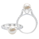 8 MM Freshwater Pearl Solitaire with Diamond Engagement Ring Freshwater Pearl - ( AAA ) - Quality - Rosec Jewels