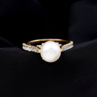 8 MM Freshwater Pearl Solitaire with Diamond Engagement Ring Freshwater Pearl - ( AAA ) - Quality - Rosec Jewels