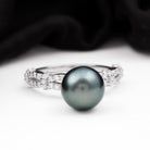 Tahitian Pearl Engagement Criss Cross Ring with Diamond Accent Tahitian pearl - ( AAA ) - Quality - Rosec Jewels