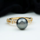 Tahitian Pearl Engagement Criss Cross Ring with Diamond Accent Tahitian pearl - ( AAA ) - Quality - Rosec Jewels