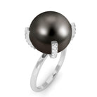 Tahitian Pearl Solitaire Engagement Ring with Diamond Tahitian pearl - ( AAA ) - Quality - Rosec Jewels