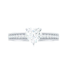 Heart Shape Moissanite Solitaire Engagement Ring with Gold Beaded Moissanite - ( D-VS1 ) - Color and Clarity - Rosec Jewels