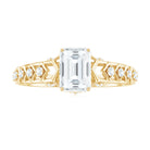 Emerald Cut Certified Moissanite Gold Solitaire Engagement Ring Moissanite - ( D-VS1 ) - Color and Clarity - Rosec Jewels