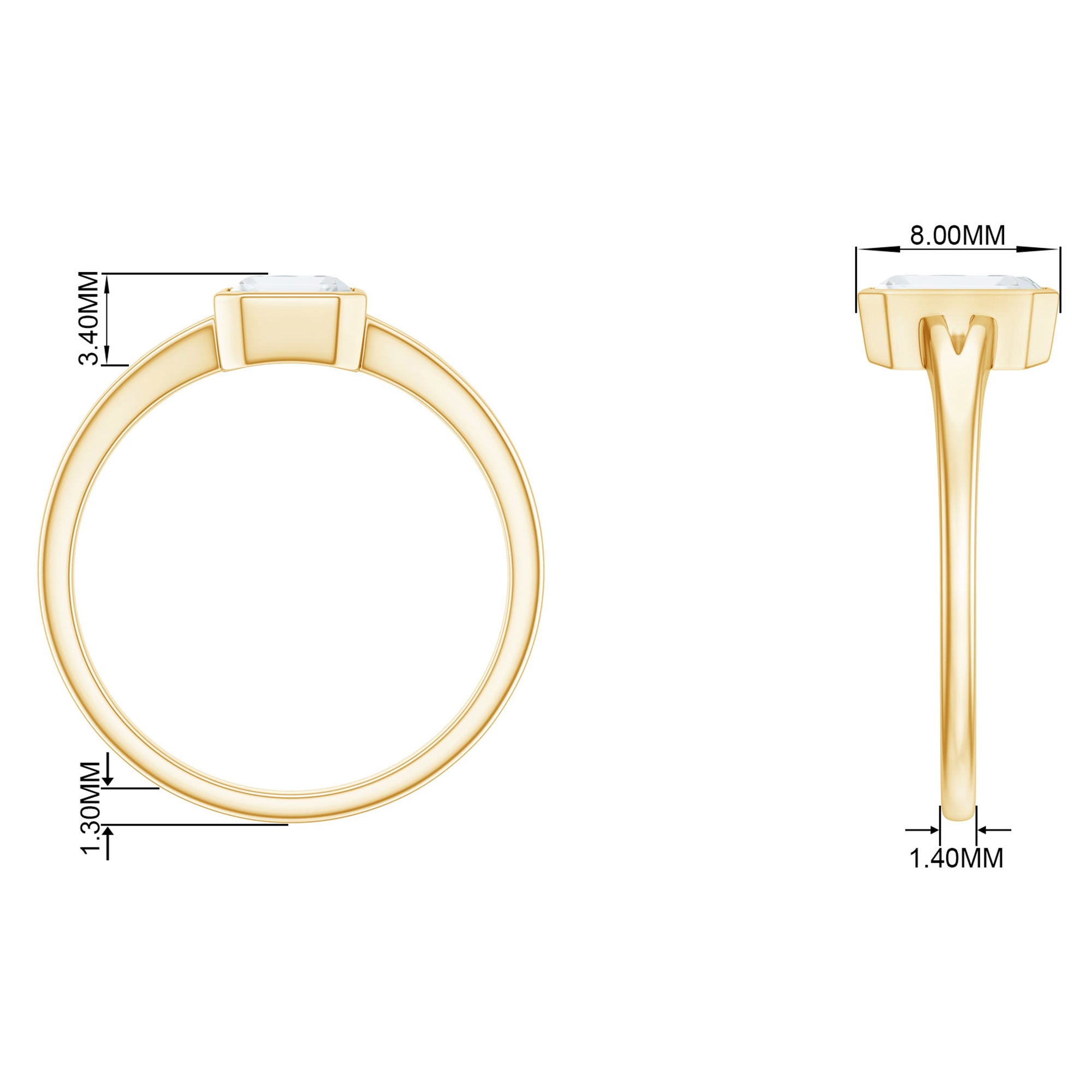 Bezel Set Emerald Cut Moissanite Solitaire Promise Ring in Spilt Shank Moissanite - ( D-VS1 ) - Color and Clarity - Rosec Jewels