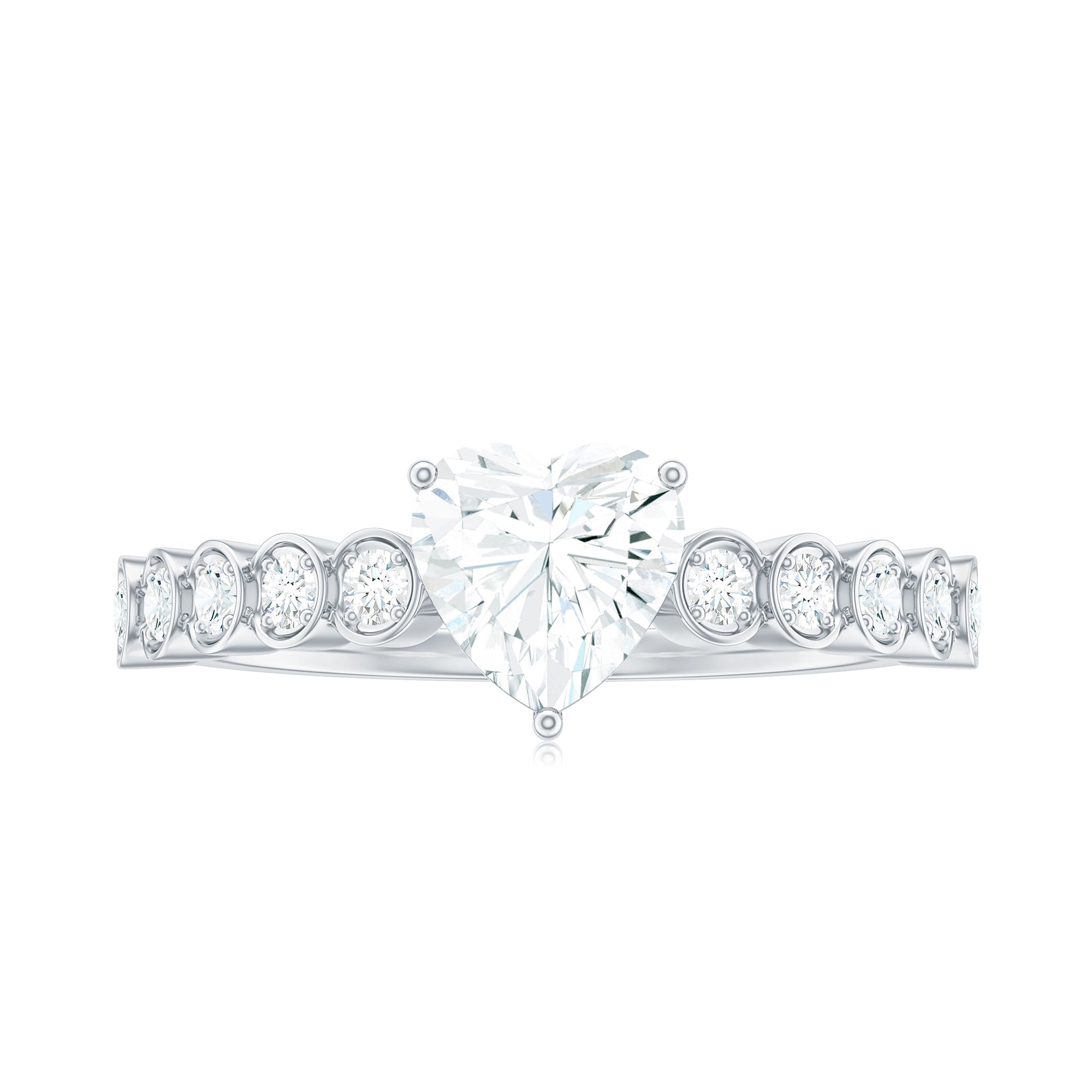 Heart Shape Moissanite Solitaire Ring with Side Stones Moissanite - ( D-VS1 ) - Color and Clarity - Rosec Jewels