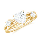 Heart Shape Moissanite Double Band Promise Ring in Gold Moissanite - ( D-VS1 ) - Color and Clarity - Rosec Jewels