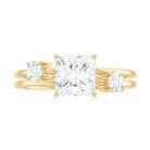 Princess Cut Moissanite Double Band Promise Ring in Gold Moissanite - ( D-VS1 ) - Color and Clarity - Rosec Jewels