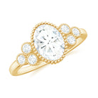 Oval and Round Cut Moissanite Designer Ring in Gold Moissanite - ( D-VS1 ) - Color and Clarity - Rosec Jewels