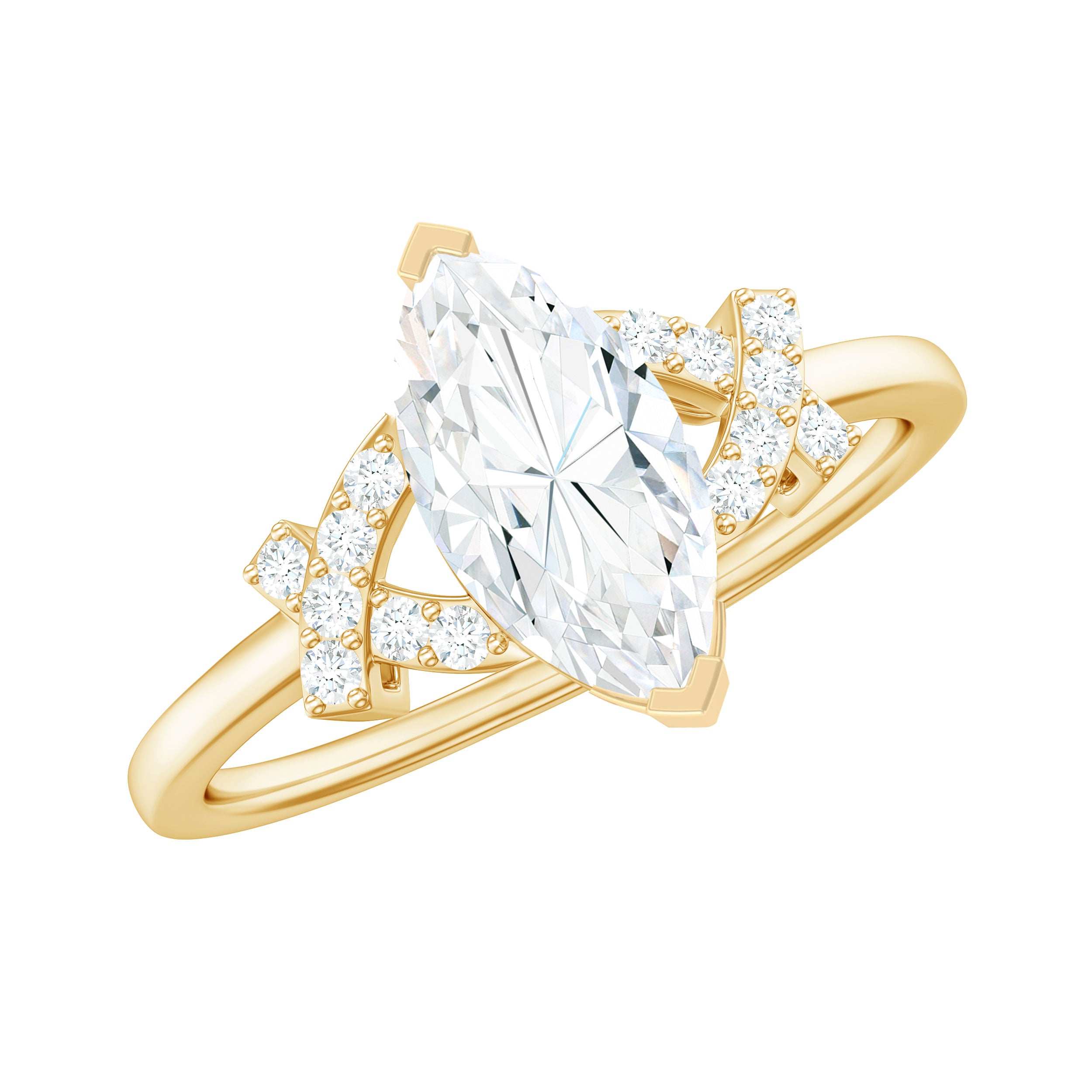 Marquise Cut Moissanite Solitaire Ring in Spilt Shank Moissanite - ( D-VS1 ) - Color and Clarity - Rosec Jewels