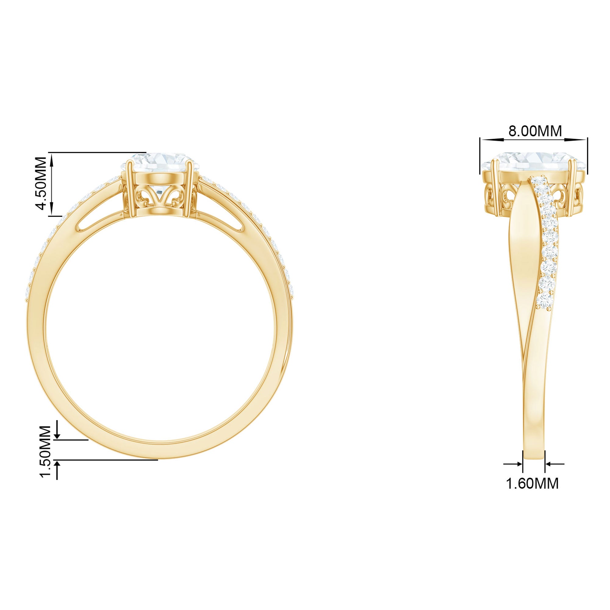 Classic Oval Cut Moissanite Solitaire Engagement Ring in Gold Moissanite - ( D-VS1 ) - Color and Clarity - Rosec Jewels