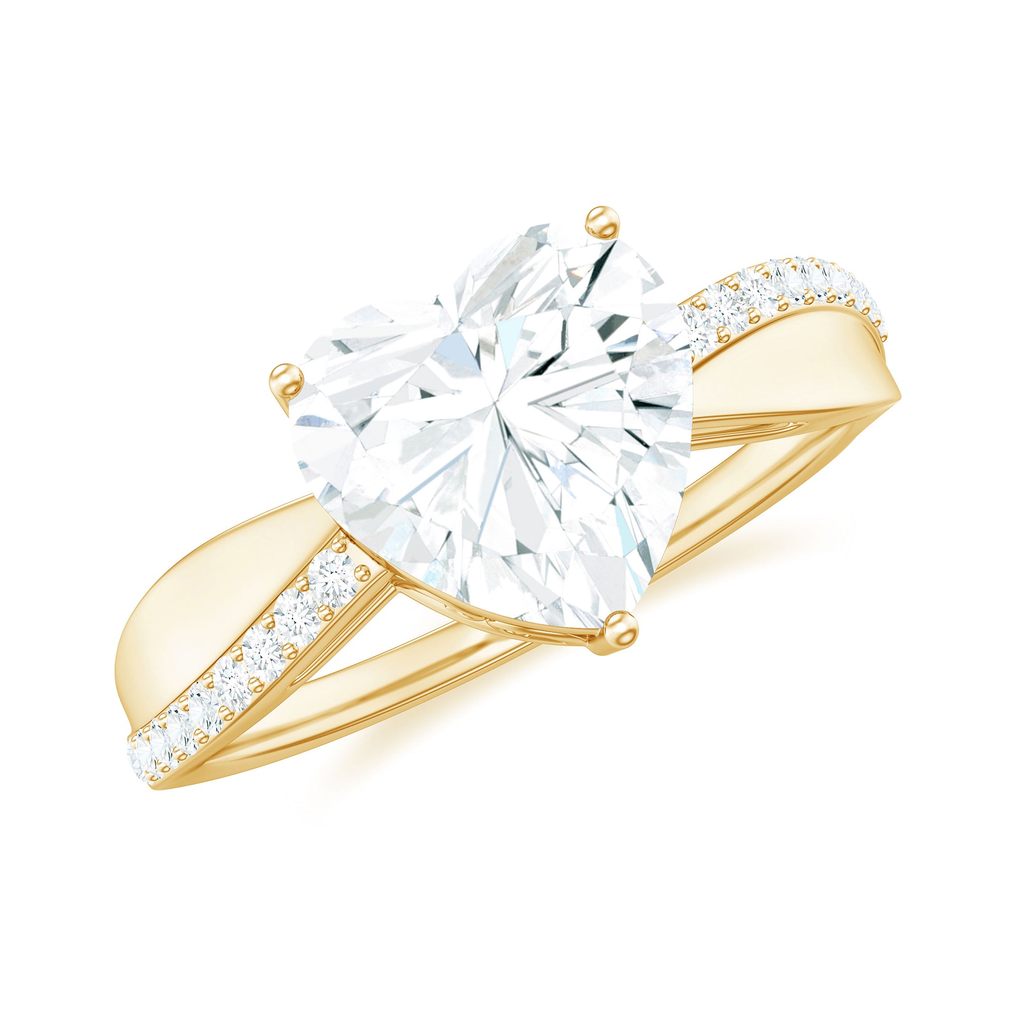 Classic Heart Shape Moissanite Solitaire Engagement Ring in Gold Moissanite - ( D-VS1 ) - Color and Clarity - Rosec Jewels