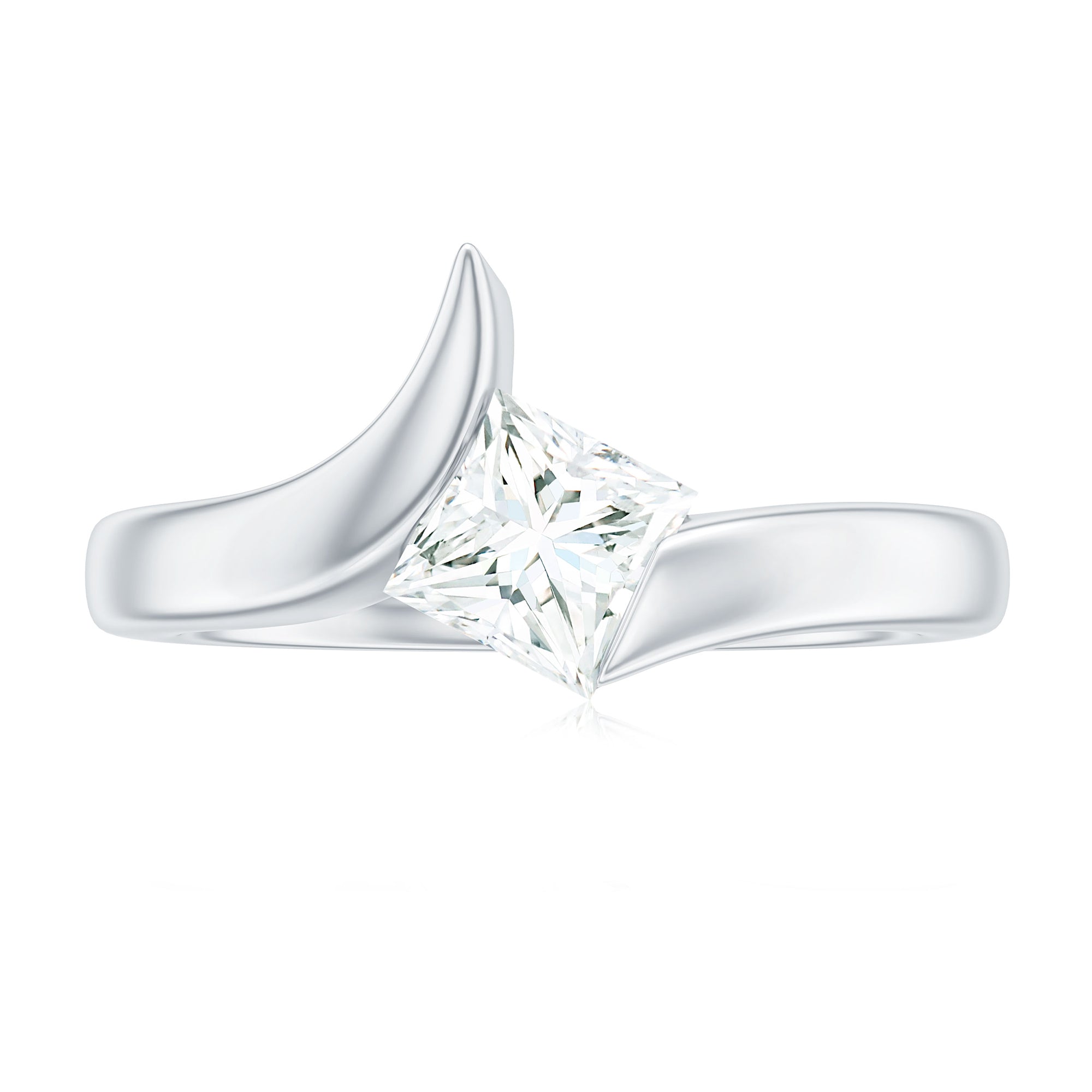 Princess Cut Certified Moissanite Solitaire Bypass Ring in Gold Moissanite - ( D-VS1 ) - Color and Clarity - Rosec Jewels