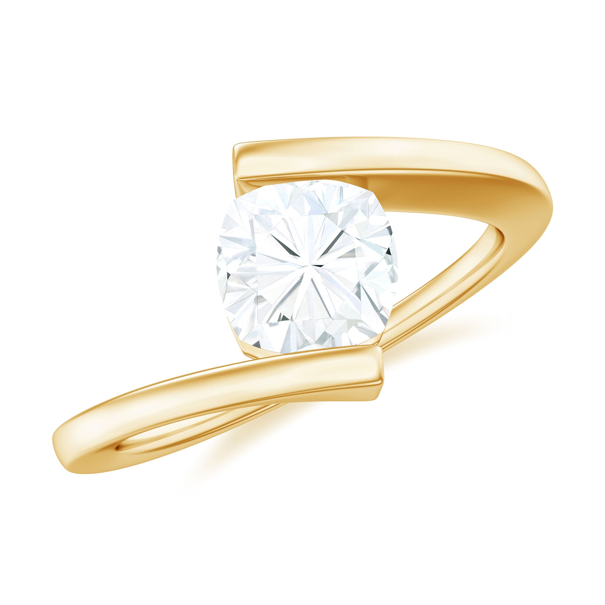 Simple Cushion Cut Moissanite Solitaire Bypass Gold Ring Moissanite - ( D-VS1 ) - Color and Clarity - Rosec Jewels