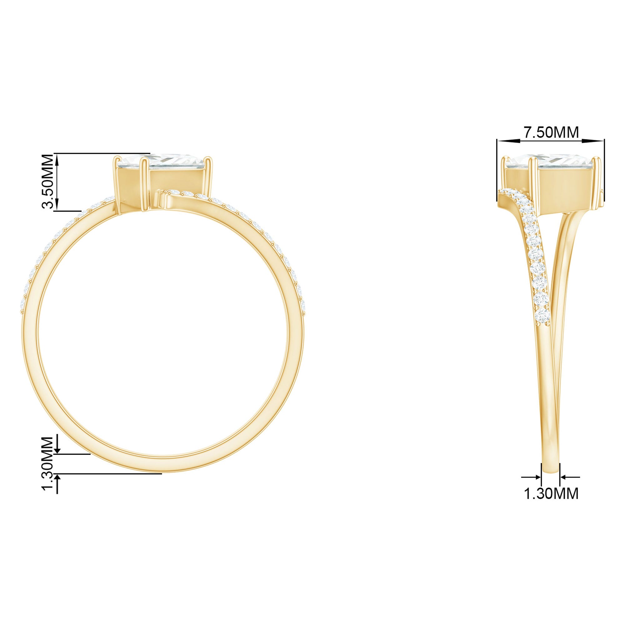 Princess Cut Solitaire Moissanite Bypass Promise Ring Moissanite - ( D-VS1 ) - Color and Clarity - Rosec Jewels