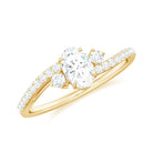 Oval Shape Moissanite Bypass Engagement Ring with Side Stones Moissanite - ( D-VS1 ) - Color and Clarity - Rosec Jewels