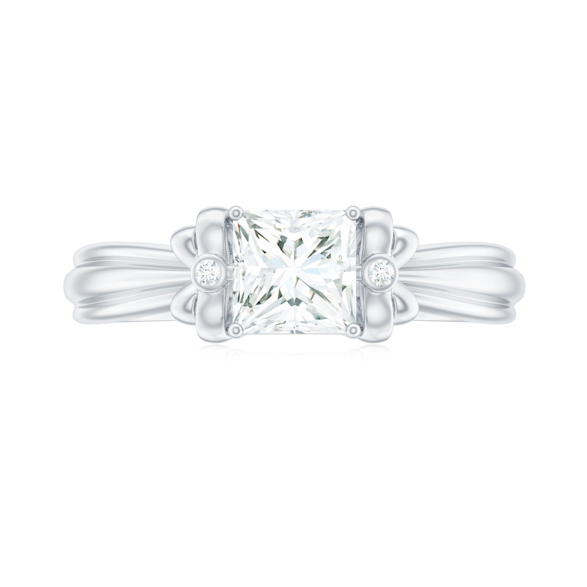 Princess Cut Moissanite Solitaire Engagement Ring with Bow Moissanite - ( D-VS1 ) - Color and Clarity - Rosec Jewels