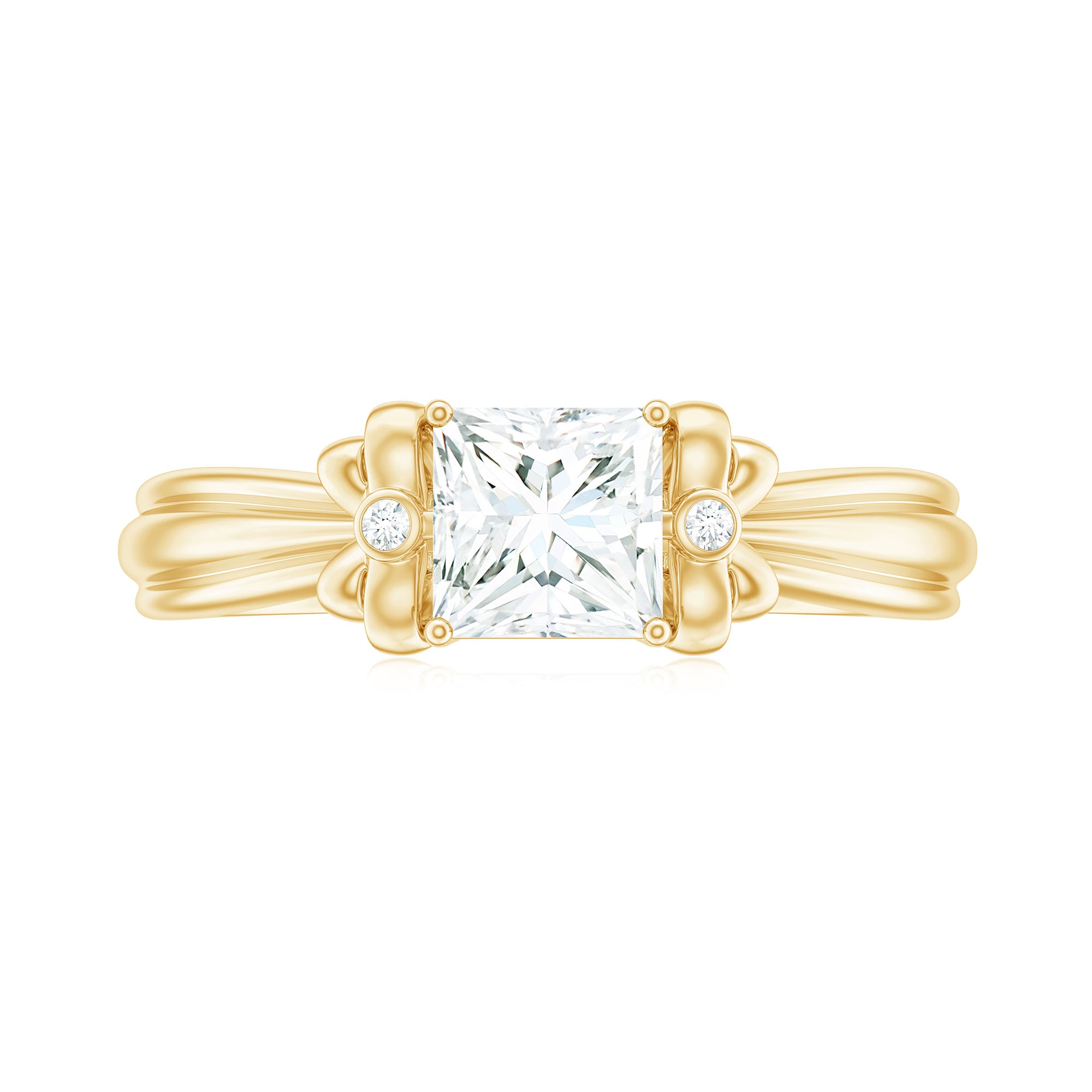 Princess Cut Moissanite Solitaire Engagement Ring with Bow Moissanite - ( D-VS1 ) - Color and Clarity - Rosec Jewels