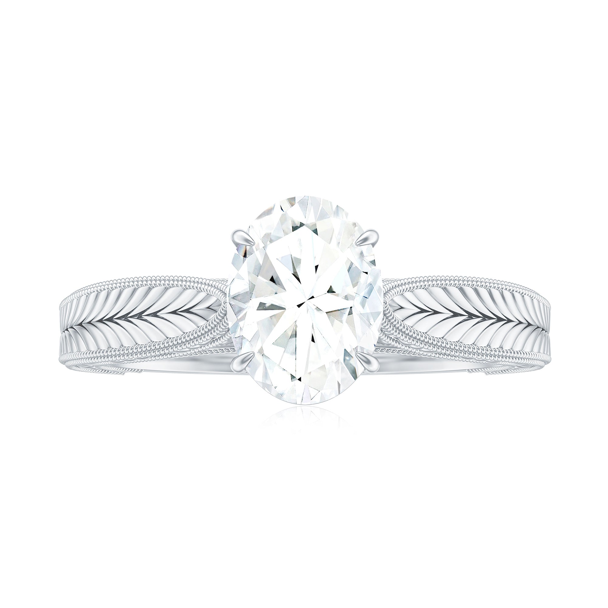 Claw Set Oval Shape Moissanite Solitaire Engagement Ring Moissanite - ( D-VS1 ) - Color and Clarity - Rosec Jewels