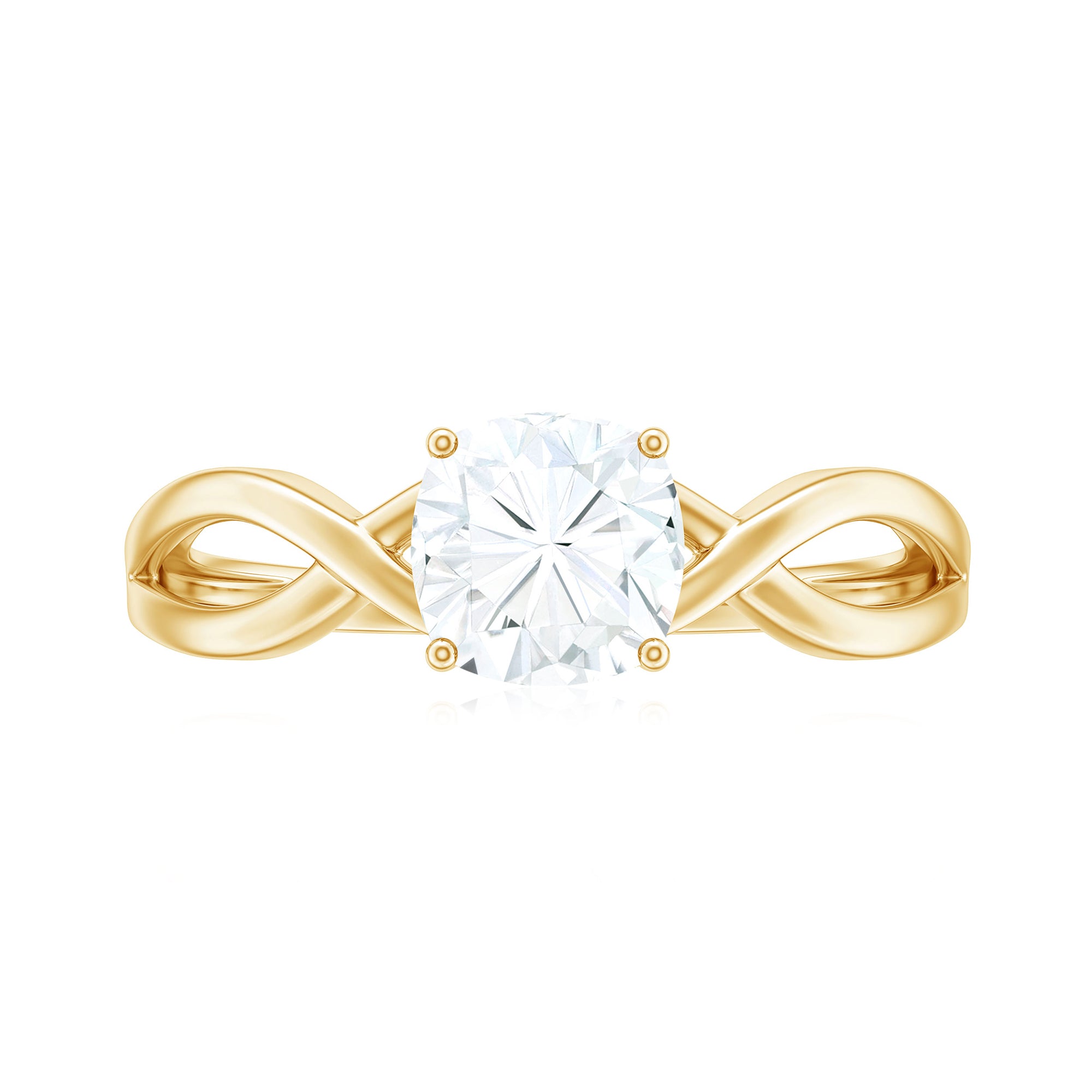 Cushion Cut Moissanite Solitaire Crossover Ring in Gold Moissanite - ( D-VS1 ) - Color and Clarity - Rosec Jewels