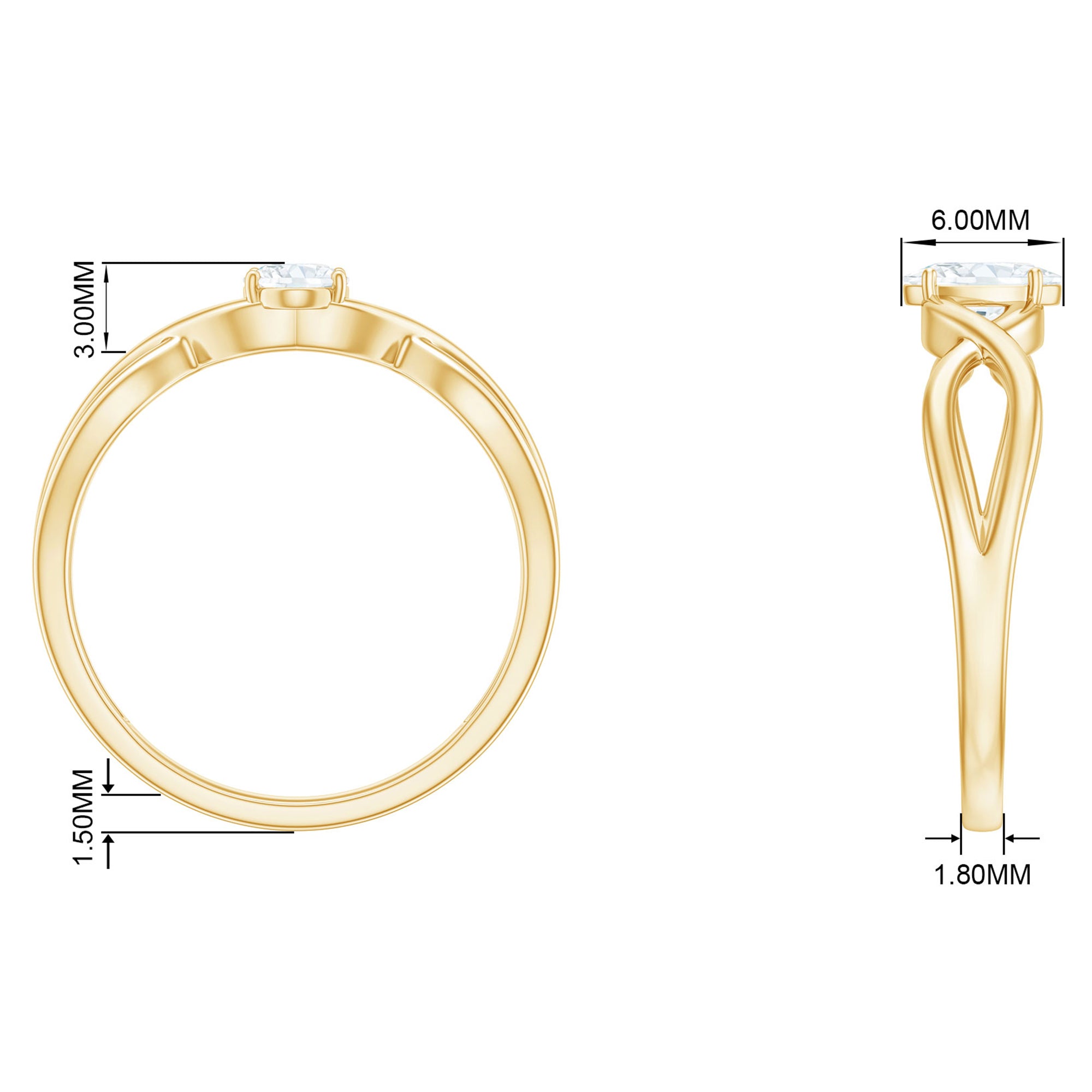 Oval Cut Moissanite Solitaire Crossover Ring in Gold Moissanite - ( D-VS1 ) - Color and Clarity - Rosec Jewels