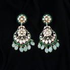 Jadau Polki Diamond Long Dangle Earrings with Synthetic Emerald and Pearl - Rosec Jewels