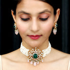 14k Gold Created Emerald Statement Jewelry Set with Polki Diamond and Morganite - Rosec Jewels