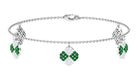 Created Emerald Floral Chain Charm Bracelet With Moissanite Lab Created Emerald - ( AAAA ) - Quality - Rosec Jewels