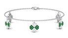 Created Emerald Floral Chain Charm Bracelet With Moissanite Lab Created Emerald - ( AAAA ) - Quality - Rosec Jewels