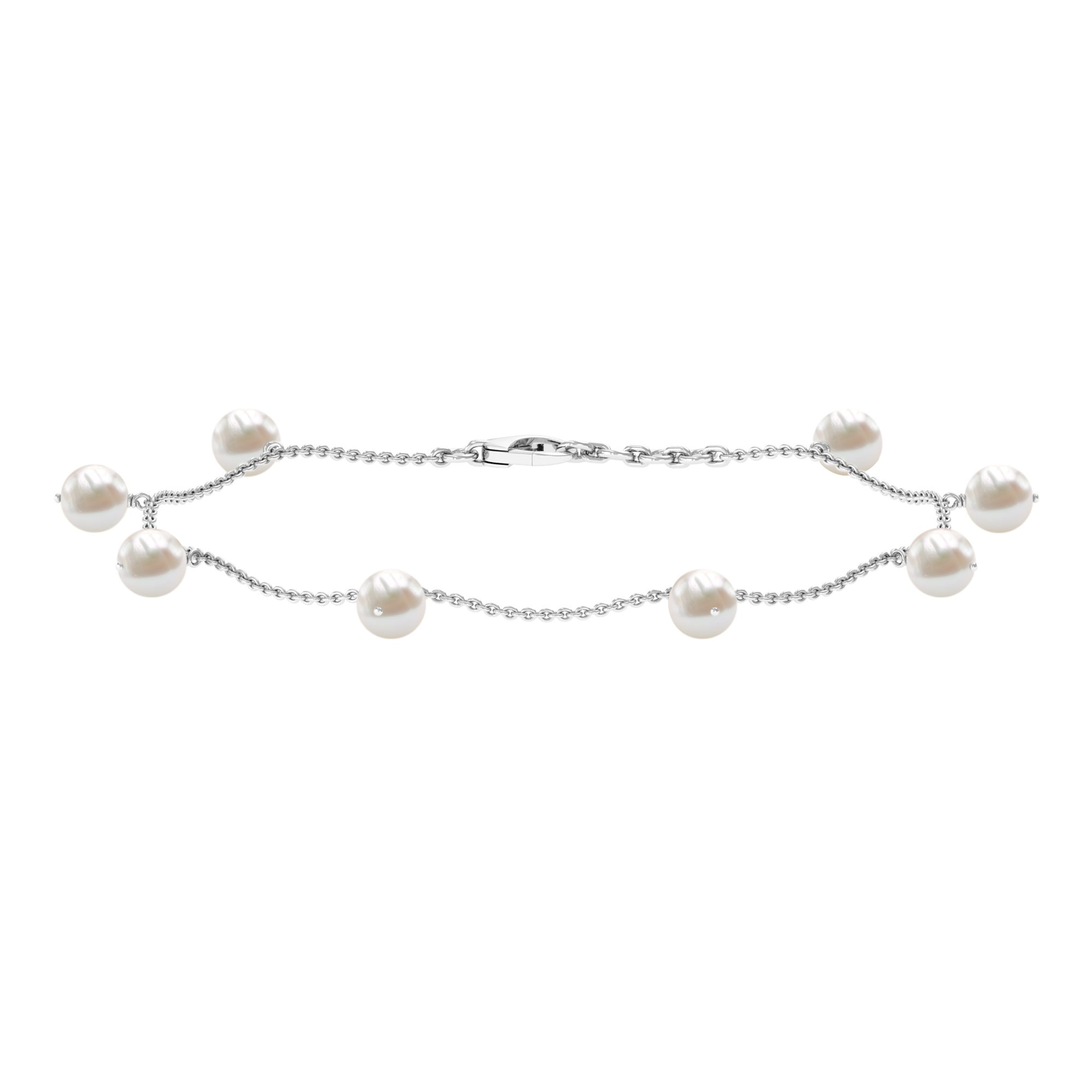 Round Shape Natural Freshwater Pearl Chain Charm Bracelet Freshwater Pearl - ( AAA ) - Quality - Rosec Jewels