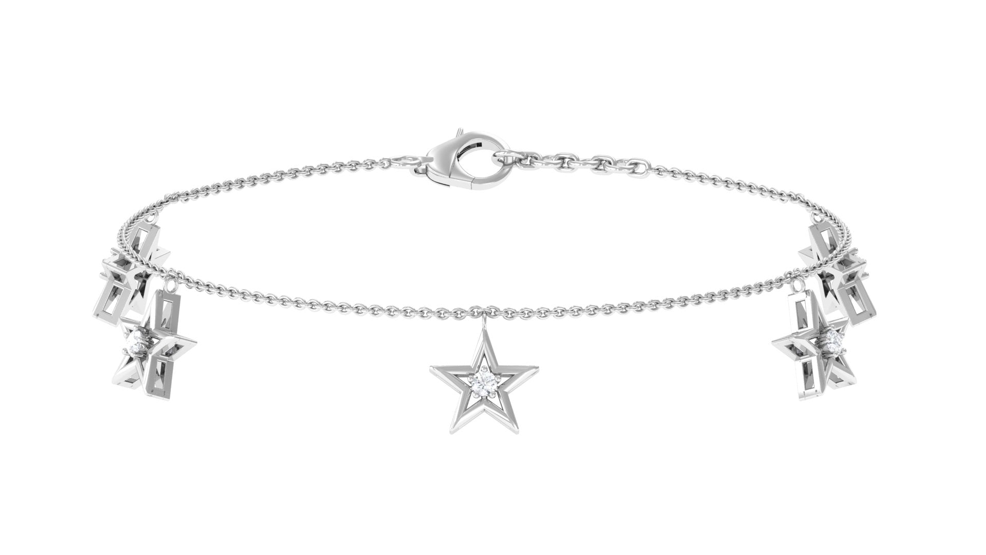 Elegant Cubic Zirconia Star Charm Chain Bracelet Zircon - ( AAAA ) - Quality - Rosec Jewels