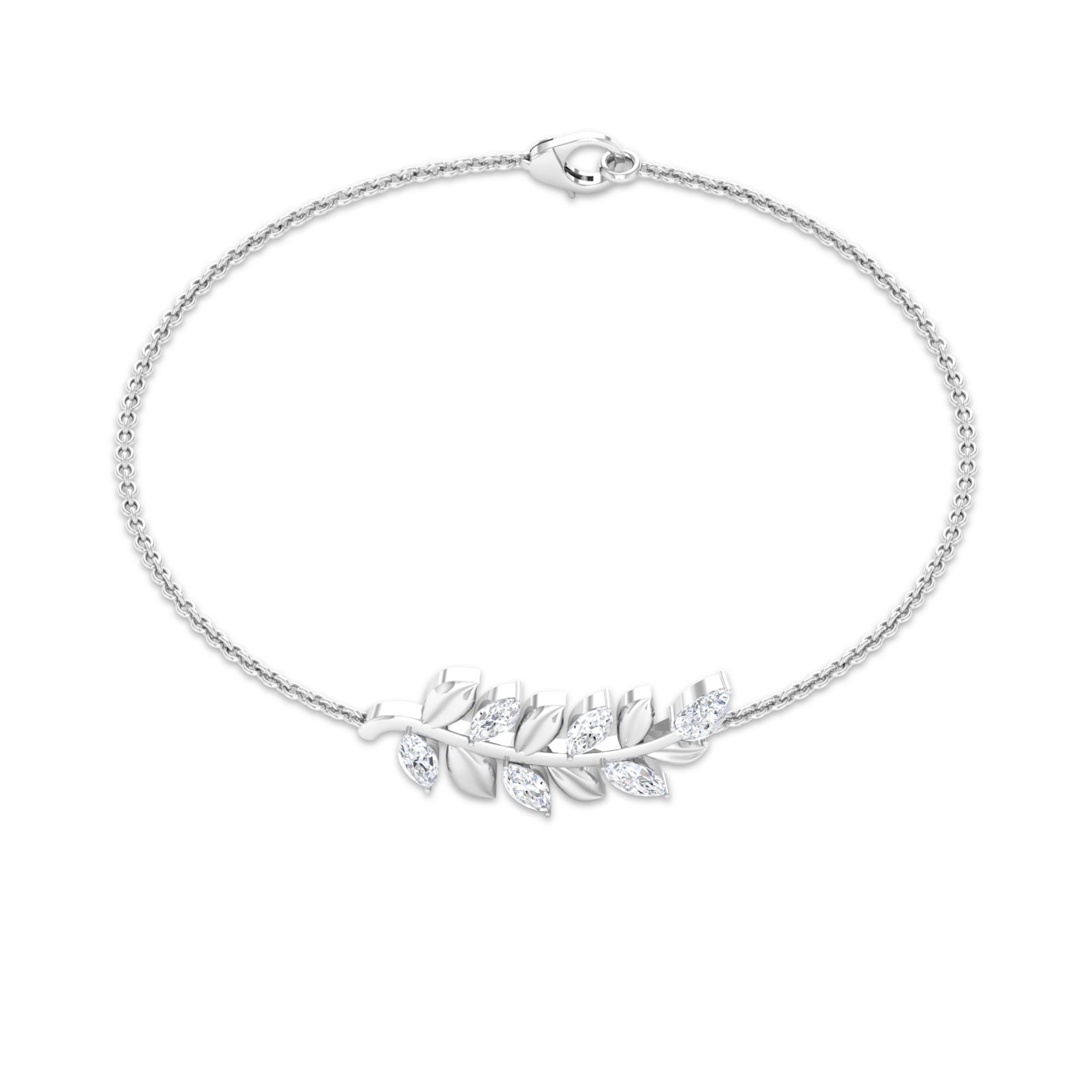 1.50 CT Marquise and Pear Cut Zircon Leaf Chain Bracelet Zircon - ( AAAA ) - Quality - Rosec Jewels