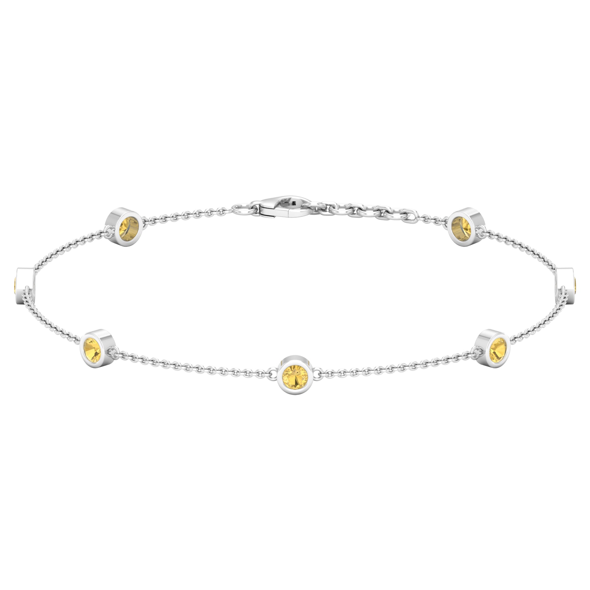 1 CT Bezel Set Citrine Seven Stone Station Chain Bracelet Citrine - ( AAA ) - Quality - Rosec Jewels