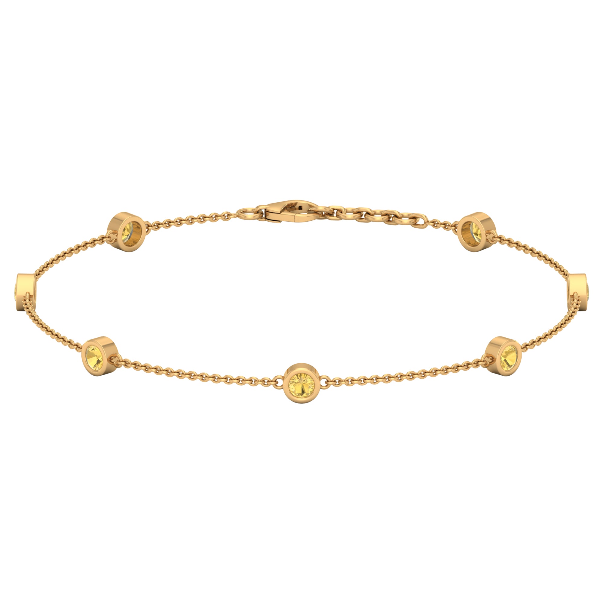 1 CT Bezel Set Citrine Seven Stone Station Chain Bracelet Citrine - ( AAA ) - Quality - Rosec Jewels