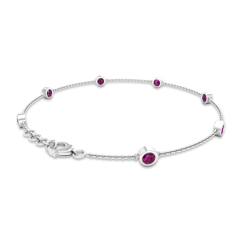 1 CT Bezel Set Rhodolite Seven Stone Station Chain Bracelet Rhodolite - ( AAA ) - Quality - Rosec Jewels