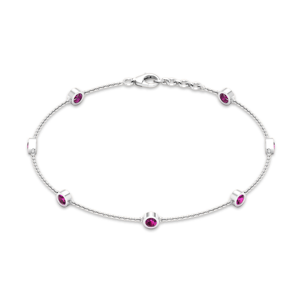 1 CT Bezel Set Rhodolite Seven Stone Station Chain Bracelet Rhodolite - ( AAA ) - Quality - Rosec Jewels