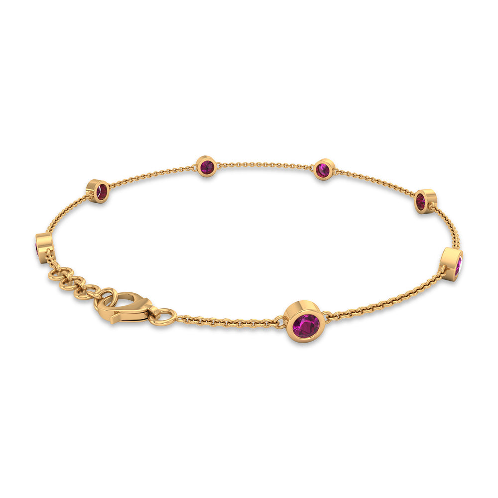 1 CT Bezel Set Rhodolite Seven Stone Station Chain Bracelet Rhodolite - ( AAA ) - Quality - Rosec Jewels