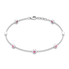 0.75 CT Bezel Set Pink Tourmaline Seven Stone Station Chain Bracelet Pink Tourmaline - ( AAA ) - Quality - Rosec Jewels