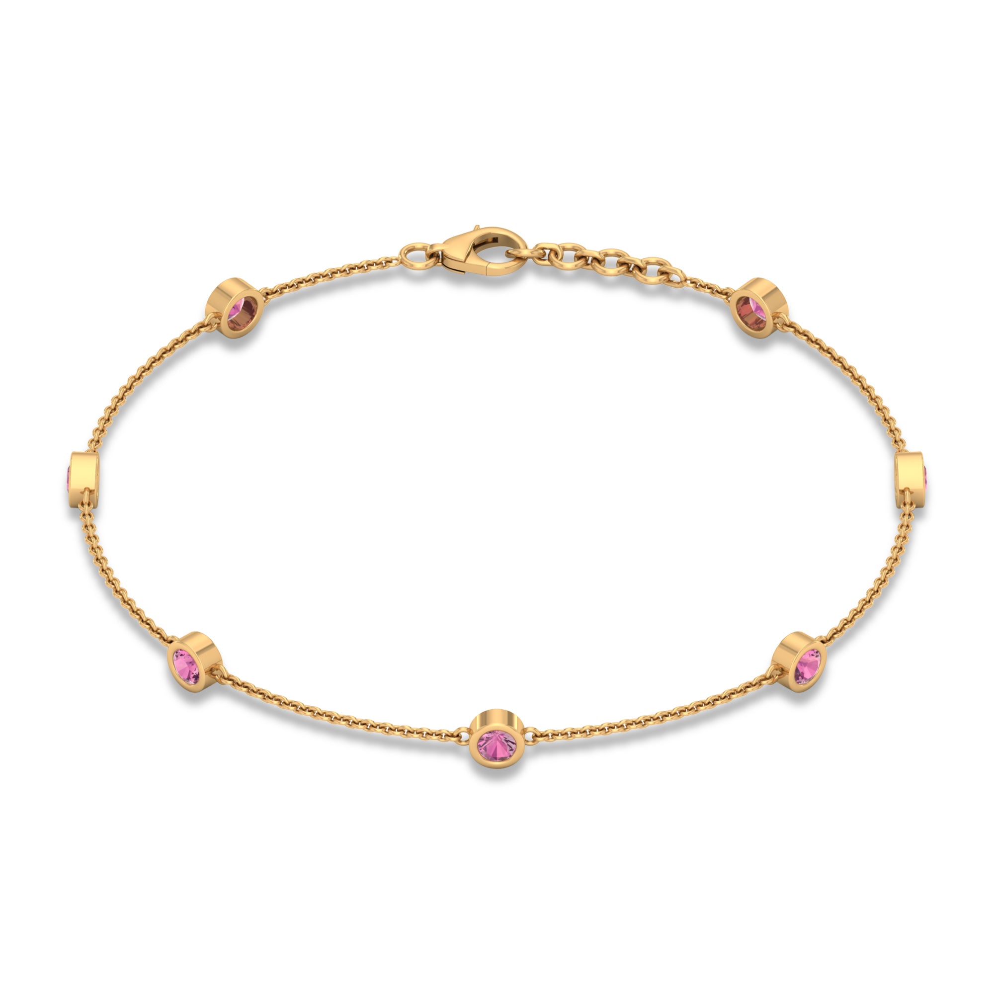 0.75 CT Bezel Set Pink Tourmaline Seven Stone Station Chain Bracelet Pink Tourmaline - ( AAA ) - Quality - Rosec Jewels