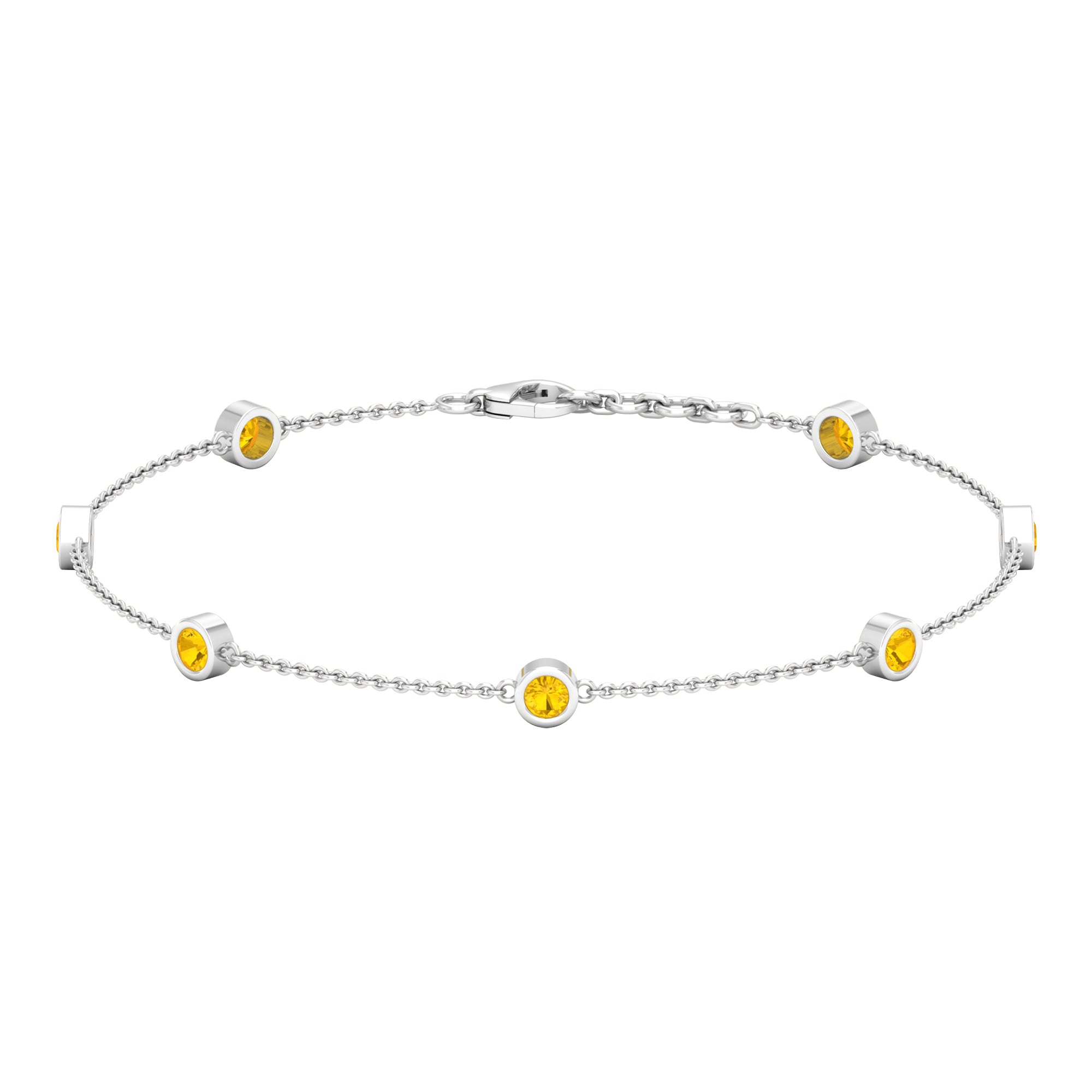 Round Yellow Sapphire Seven Stone Station Chain Bracelet Yellow Sapphire - ( AAA ) - Quality - Rosec Jewels