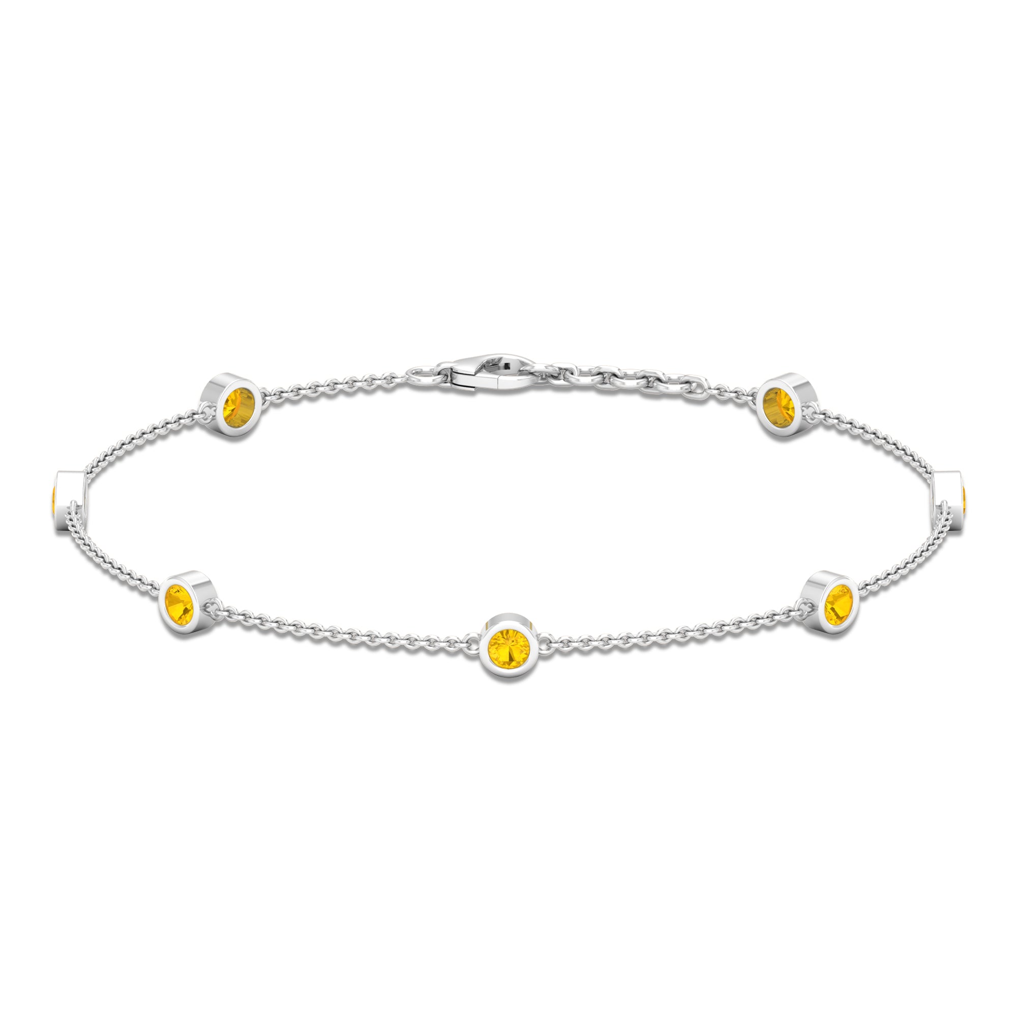 Round Yellow Sapphire Seven Stone Station Chain Bracelet Yellow Sapphire - ( AAA ) - Quality - Rosec Jewels