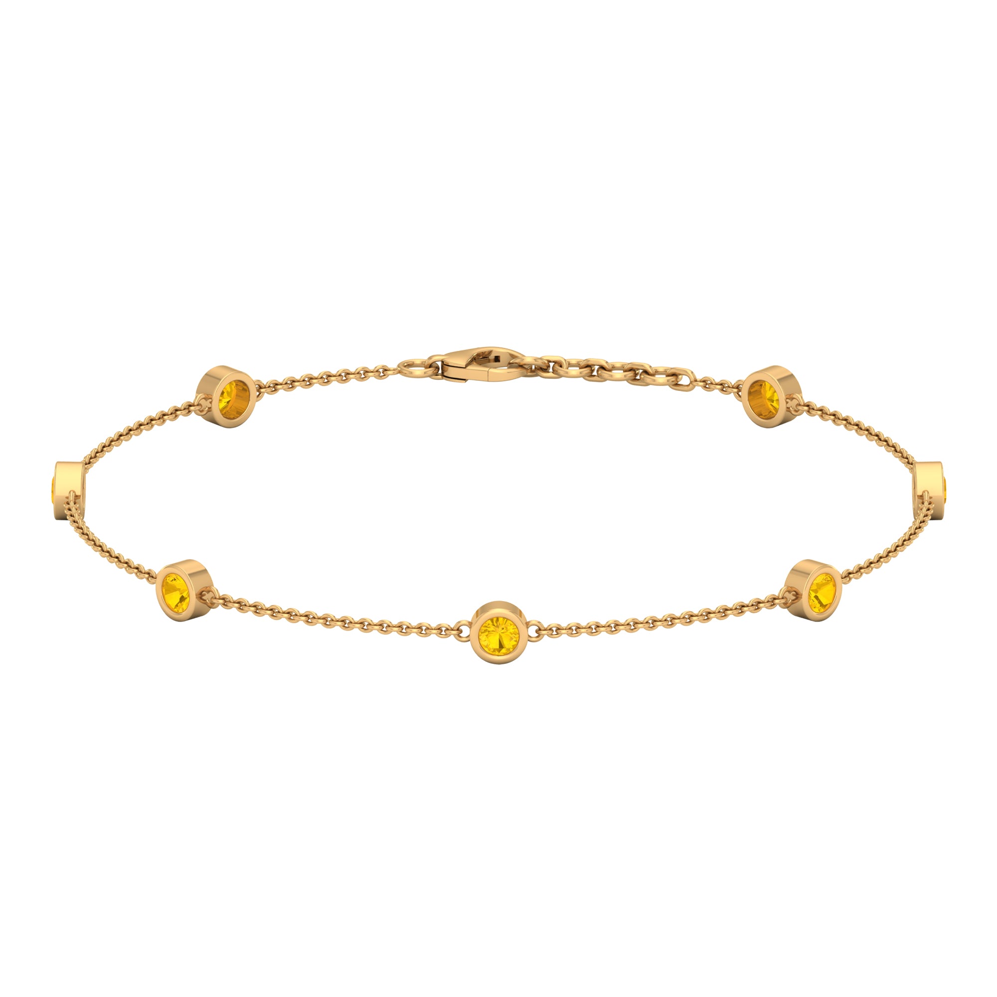 Round Yellow Sapphire Seven Stone Station Chain Bracelet Yellow Sapphire - ( AAA ) - Quality - Rosec Jewels