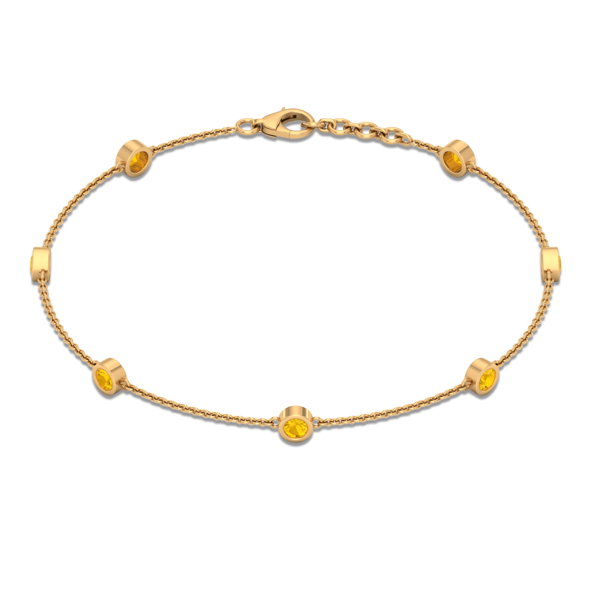 Round Yellow Sapphire Seven Stone Station Chain Bracelet Yellow Sapphire - ( AAA ) - Quality - Rosec Jewels