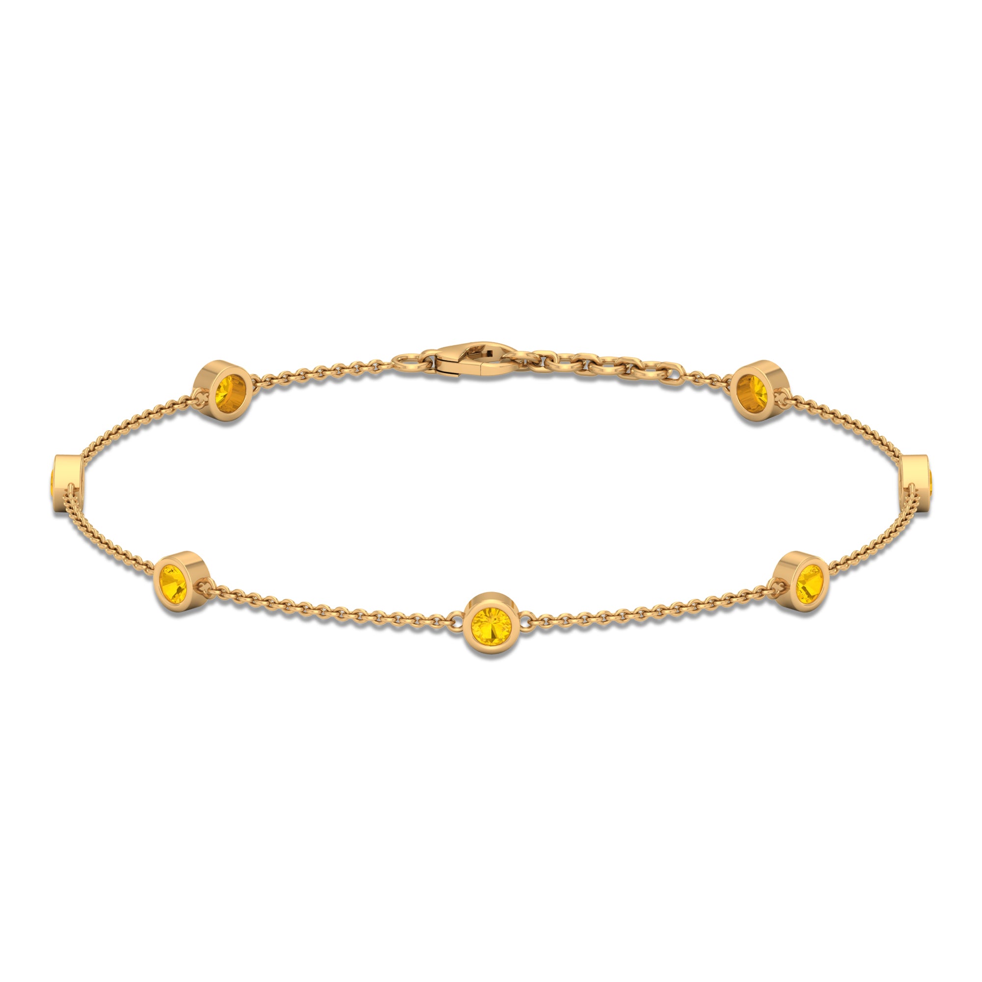 Round Yellow Sapphire Seven Stone Station Chain Bracelet Yellow Sapphire - ( AAA ) - Quality - Rosec Jewels