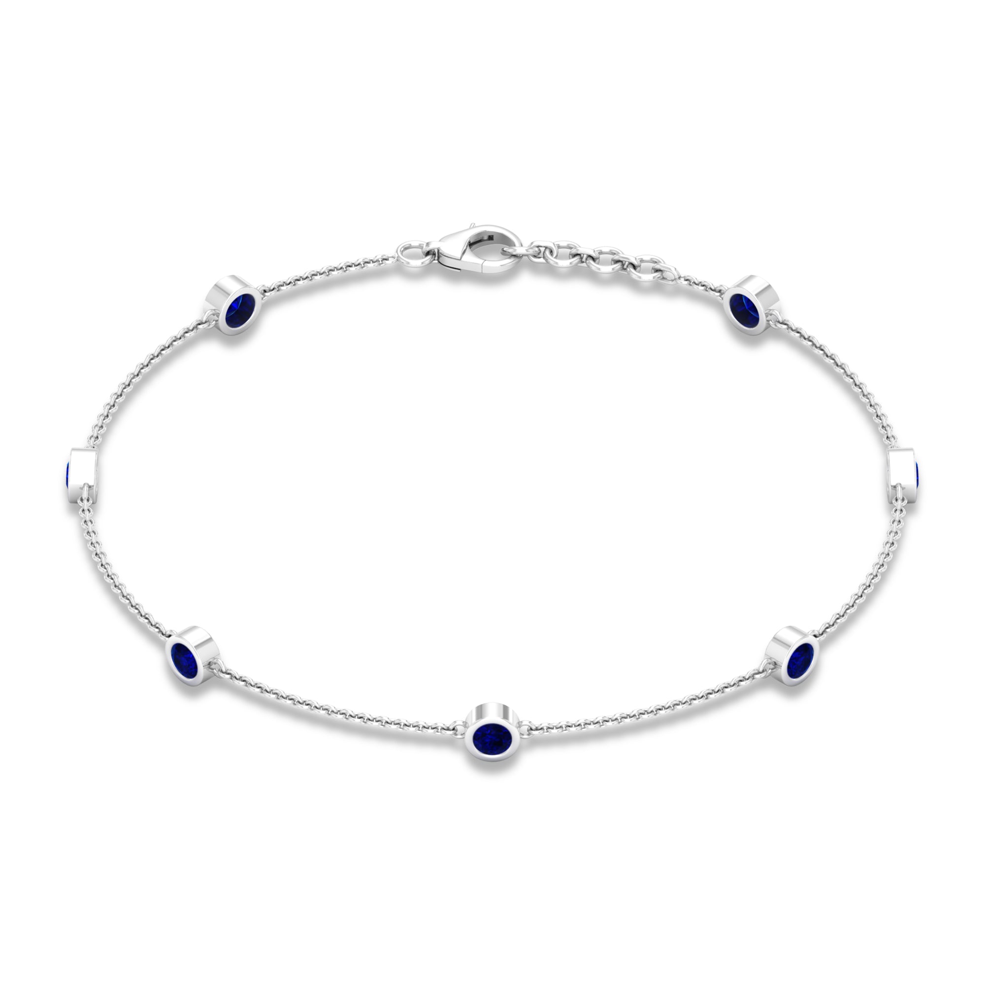 Bezel Set Blue Sapphire Station Bracelet Blue Sapphire - ( AAA ) - Quality - Rosec Jewels