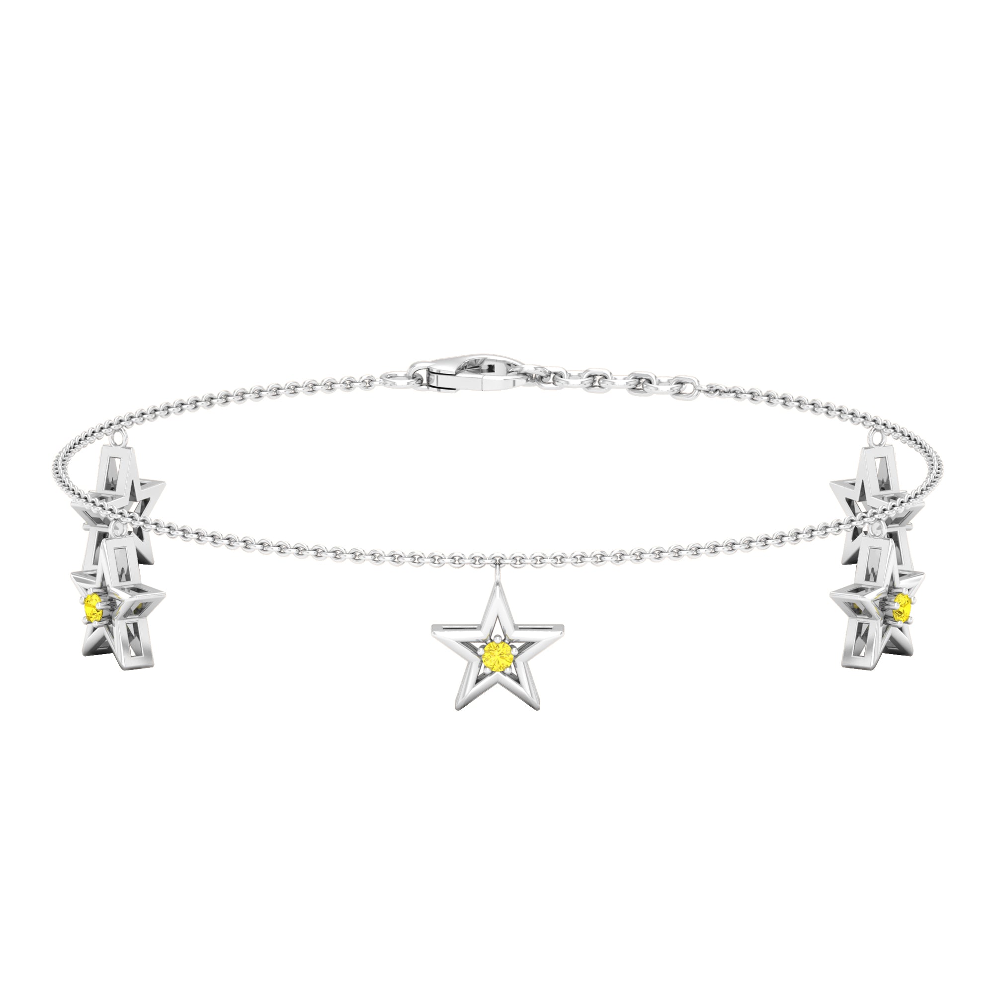 Round Yellow Sapphire Star Charm Bracelet Yellow Sapphire - ( AAA ) - Quality - Rosec Jewels