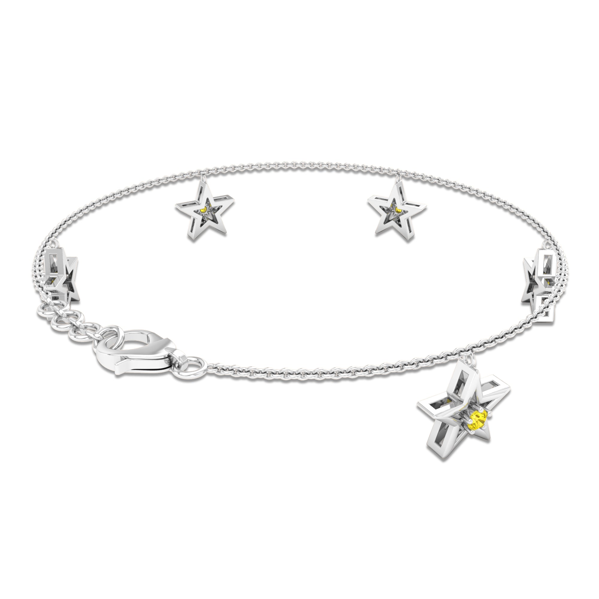 Round Yellow Sapphire Star Charm Bracelet Yellow Sapphire - ( AAA ) - Quality - Rosec Jewels