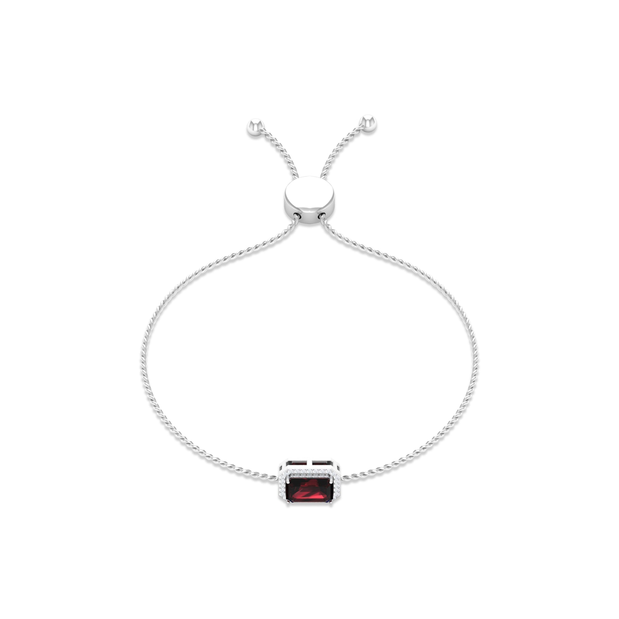 2.25 CT Octagon Cut Garnet and Diamond Bolo Chain Bracelet Garnet - ( AAA ) - Quality - Rosec Jewels