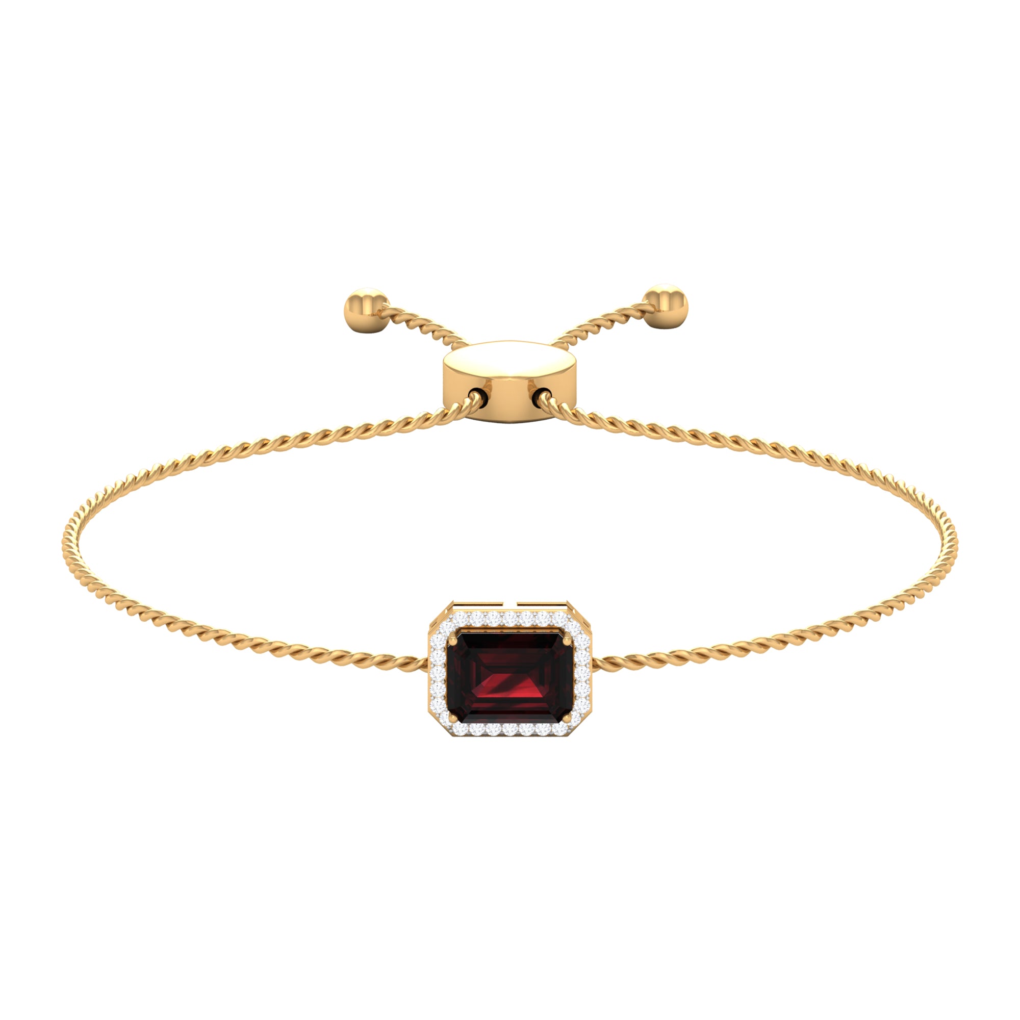 2.25 CT Octagon Cut Garnet and Diamond Bolo Chain Bracelet Garnet - ( AAA ) - Quality - Rosec Jewels